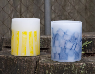 1 blue and 1 yellow lantern with mosaic design by Nordic Candle image4