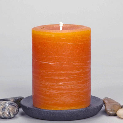 Orange Rustic Pillar Candle 3x4" Simple Design by Nordic Candle