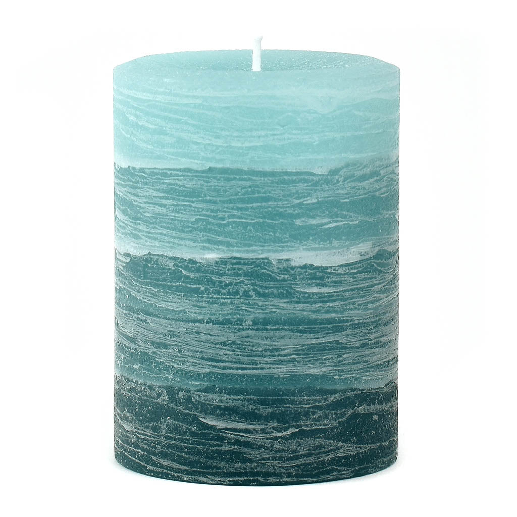 Teal Layered Pillar Candle available in 3x4 3x6 and 4x6 by Nordic Candle Img1