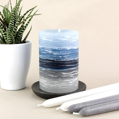 light blue to dark blue to gray shades in 3x4" candle by Nordic Candle image2