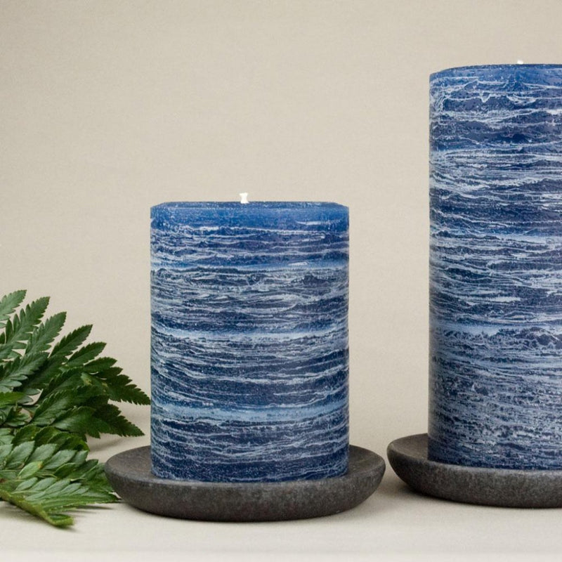 navy blue pillar candle rustic candle in navy blue available in sizes 3x4 3x6 3x9 4x6 4x9 hand poured artisan candles by Nordic Candle
