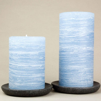 navy blue pillar candles 3x4" and 3x6" Light Blue by Nordic Candle img2 closeup