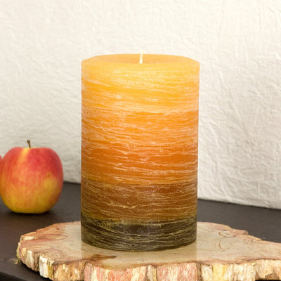 Orange to Brown Layered Pillar Candle available in 3x4 3x6 and 4x6 by Nordic Candle Img2