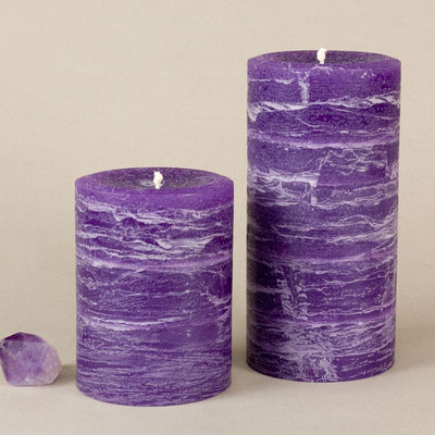 Purple Rustic Pillar Candle 3 x 4" and 3 x 6" Amethyst Decor by Nordic Candle